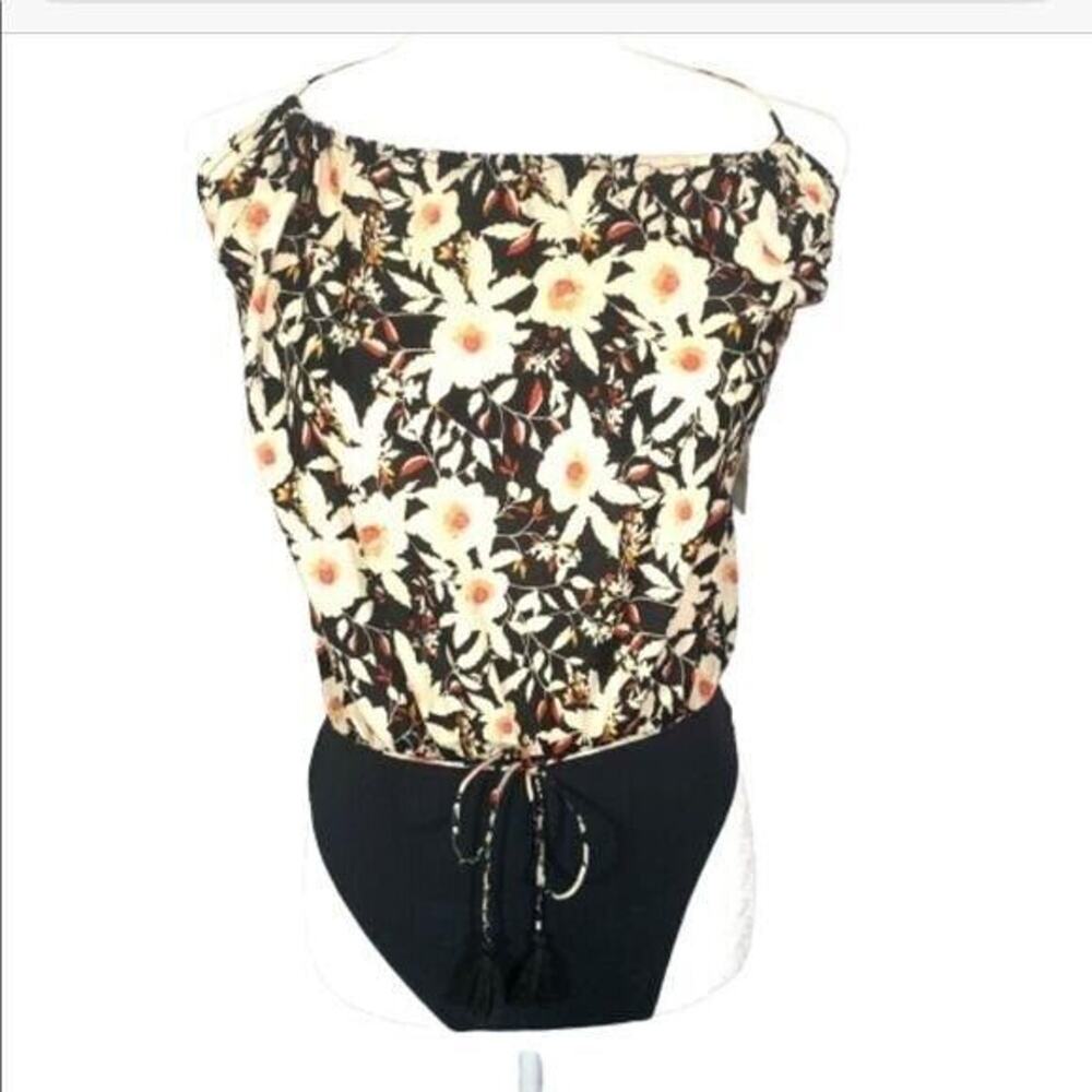 FREE PEOPLE Floral Liza Black Combo Bodysuit Size XS NWT